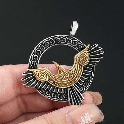 Norse Mythology Necklace Stainless Steel Viking Odin Raven Pendant for Men Fashion Amulet Jewelry Gifts