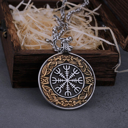 Pendentif en bois gravé, amulette viking, Aegishjalmur, rosahringur minni,  rune de protection, talisman, fantasy, chance, porte-bonheur