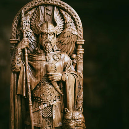 Odin Sculpture, The Allfather Norse God Wood Carving Statue