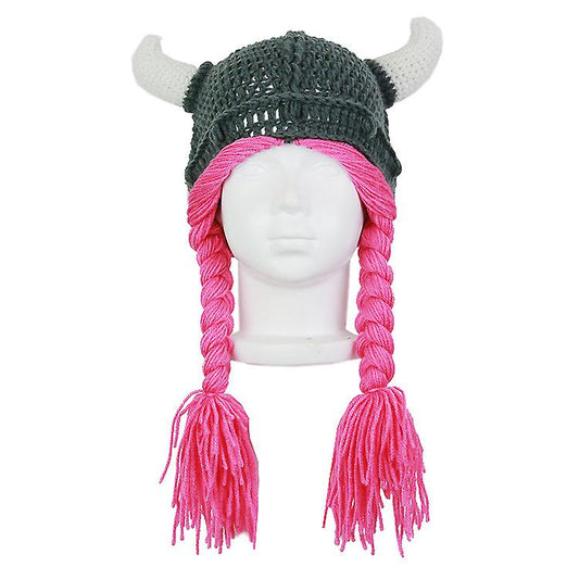 Viking Beanies With Pink Braids For Girls