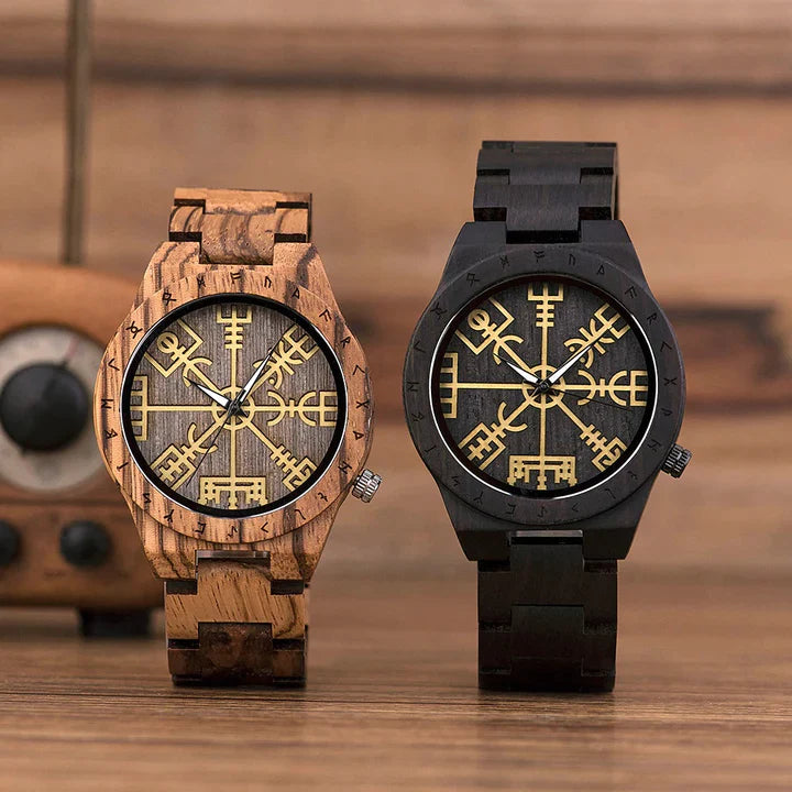 Wooden Viking Watch With Vegvisir Symbol