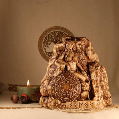 Handcrafted Viking Wooden Statue Goddess Freya