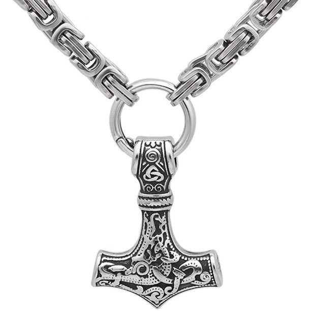 Silver King Chain Featuring A Mjolnir Pendant