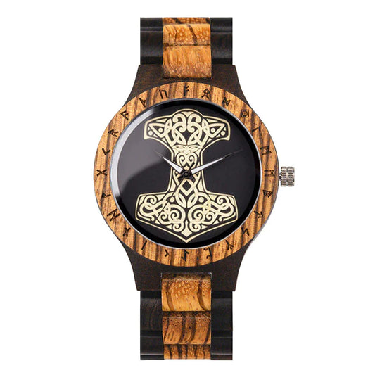 Wooden Viking Watch With Thor's Hammer Mjolnir