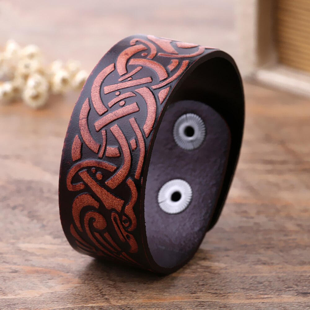 Odin's Ravens Stamped and Dyed Leather Bracelet