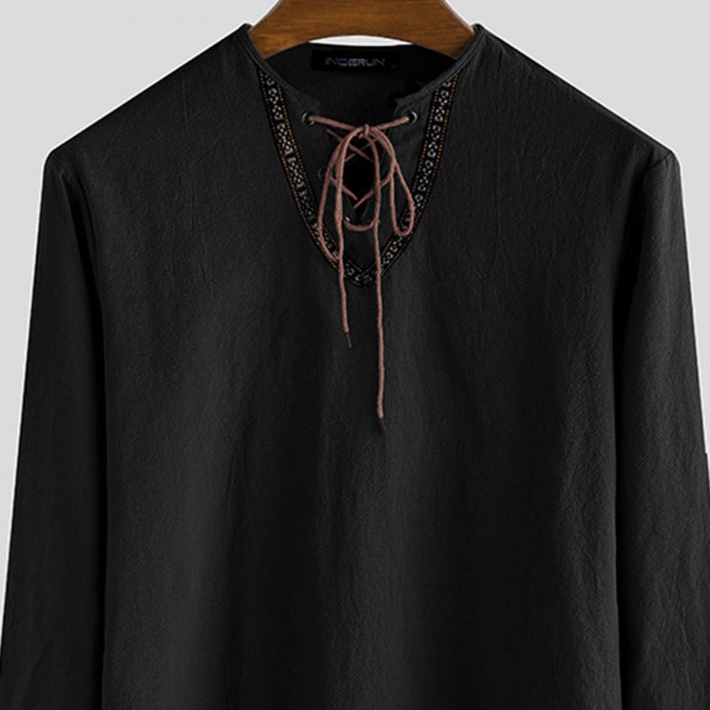 Lace-Up V-Neck Medieval Viking Long Sleeve Shirt