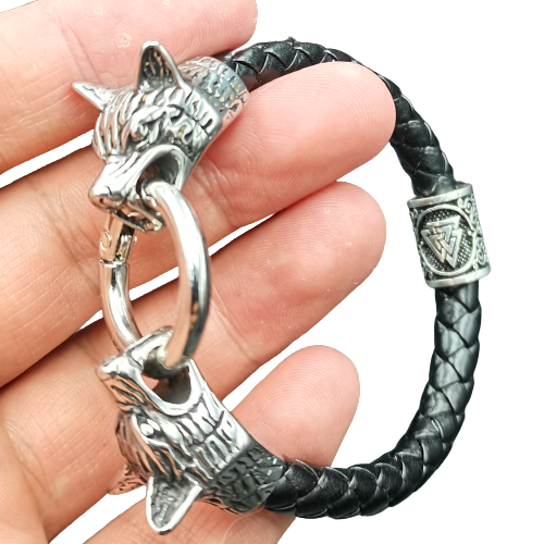 Valknut Men's Viking Leather Bracelet