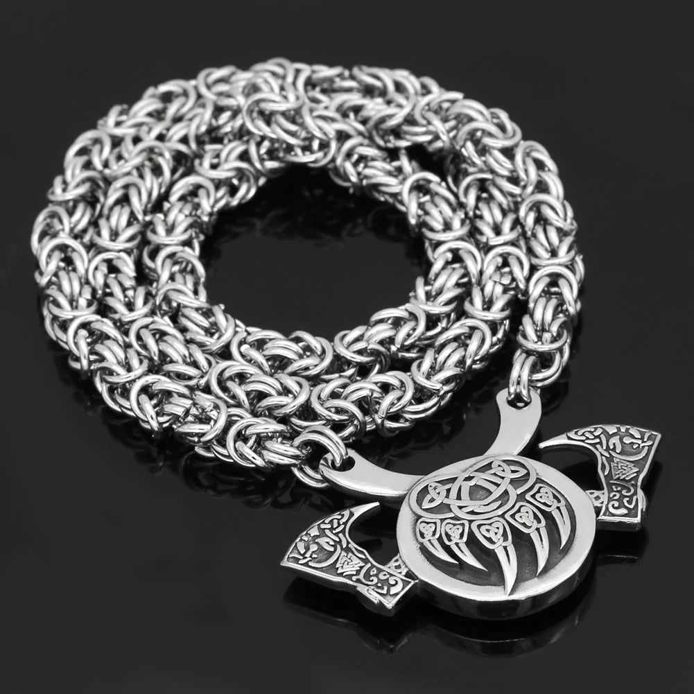 Viking Berserker Axe And Bear Claws King Chain Necklace