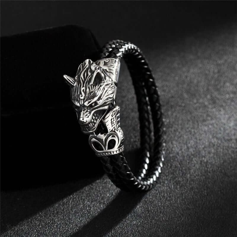 Fenrir Wolf Leather Bracelet