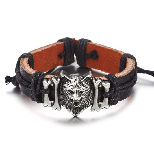 Leather Bracelet With Wolf Head