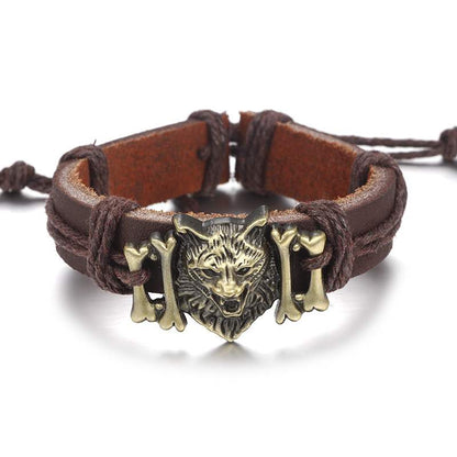 Leather Bracelet With Wolf Head