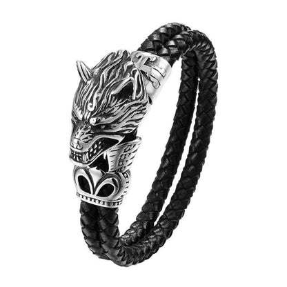 Fenrir Wolf Leather Bracelet