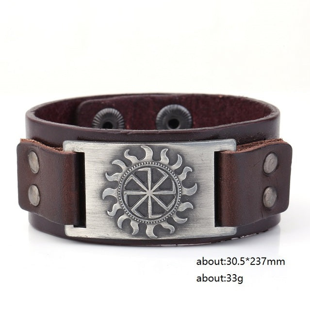 VIKING LEATHER BRACELET WITH SUN SYMBOL