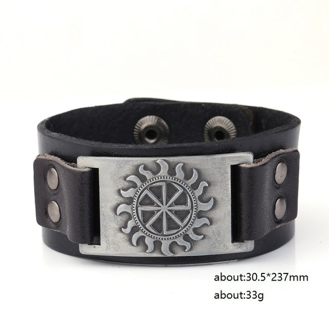 VIKING LEATHER BRACELET WITH SUN SYMBOL