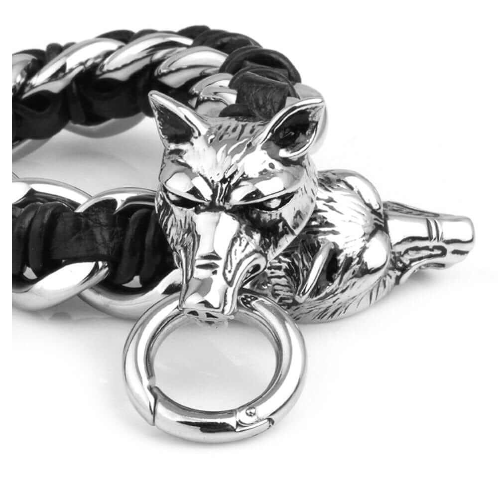 Geri And Freki Interwoven Leather Chain Bracelet