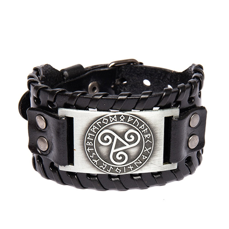 Triskelion Viking Leather Bracelet