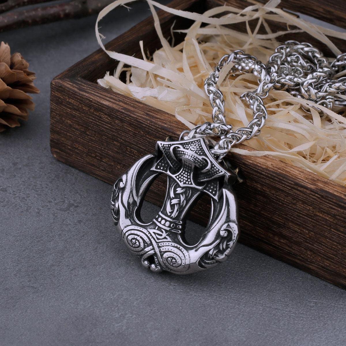 Thor's Hammer Mjolnir Necklace Featuring Nordic Anchor Design