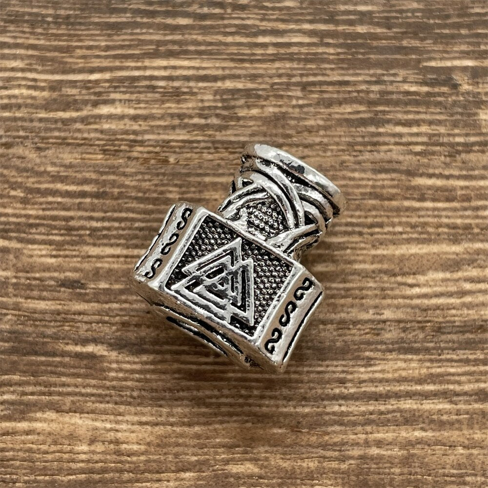 VIKING BEARD BEAD - MJOLNIR WITH VALKNUT SYMBOL