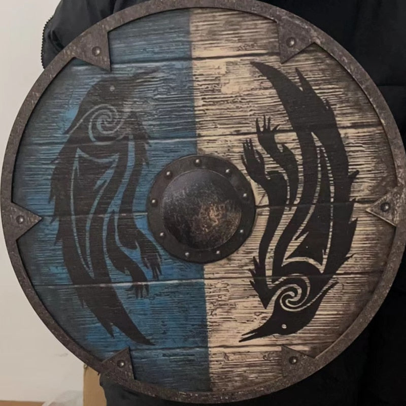 Odin's Raven Viking Battle Shield Wall Decor With Simulated Forged Iron Spikes And Battle Worn Finish