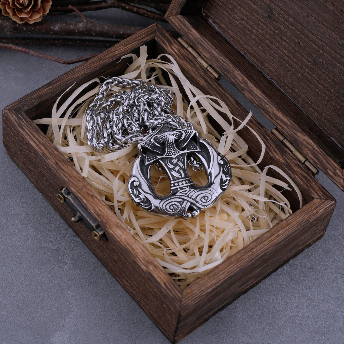 Thor's Hammer Mjolnir Necklace Featuring Nordic Anchor Design