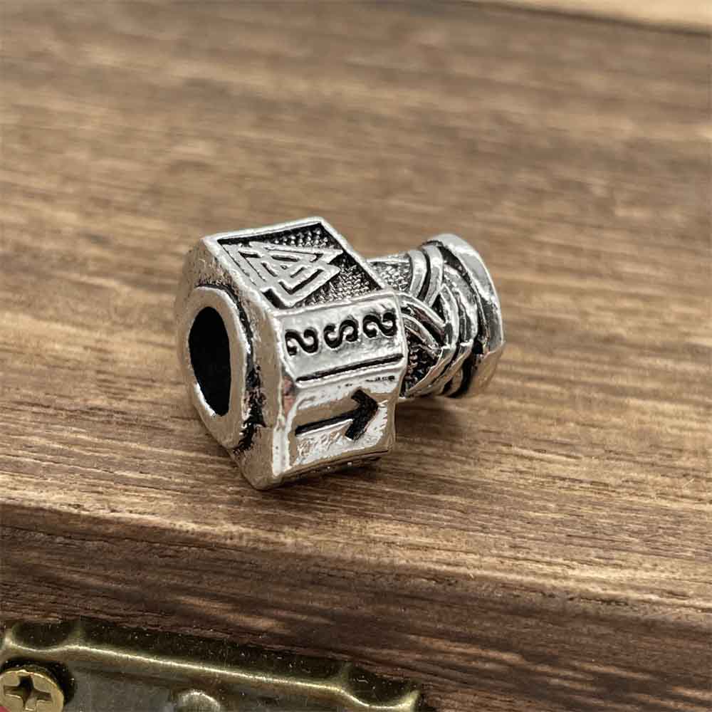 VIKING BEARD BEAD - MJOLNIR WITH VALKNUT SYMBOL