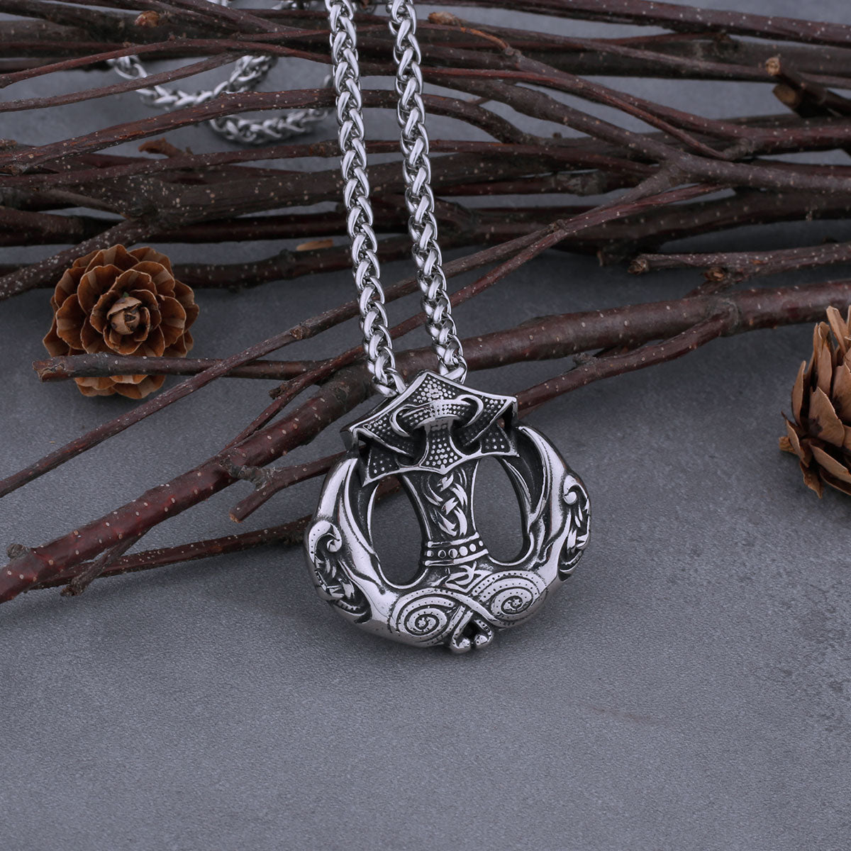 Thor's Hammer Mjolnir Necklace Featuring Nordic Anchor Design