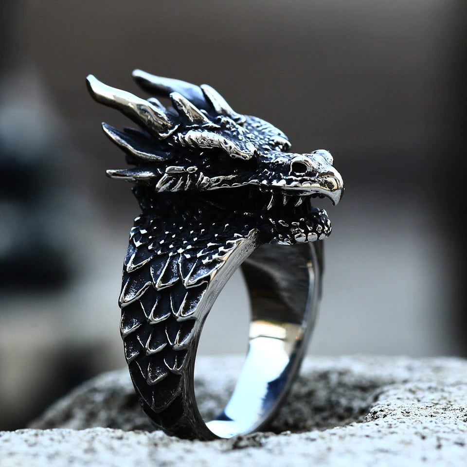 Jormungandr Dragon Head Viking Ring