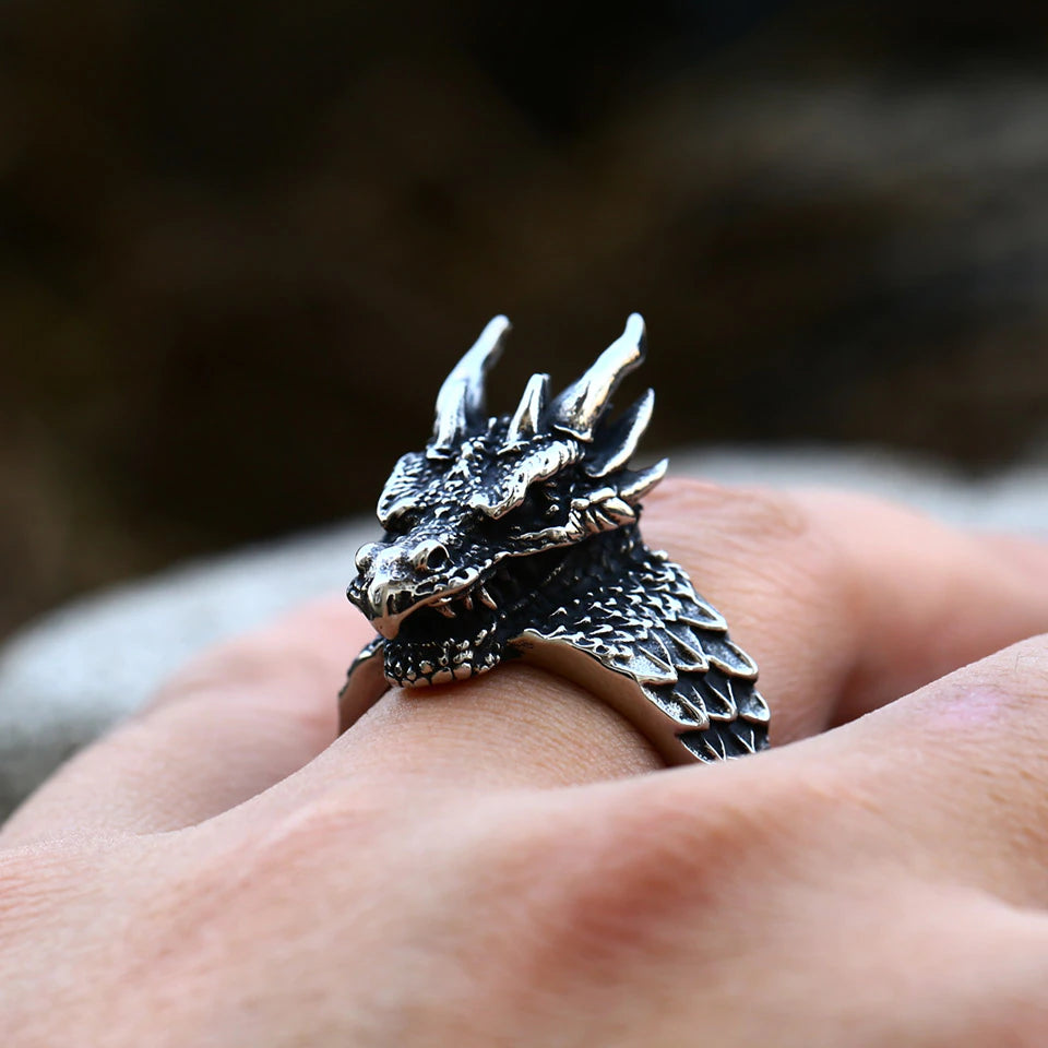 Jormungandr Dragon Head Viking Ring