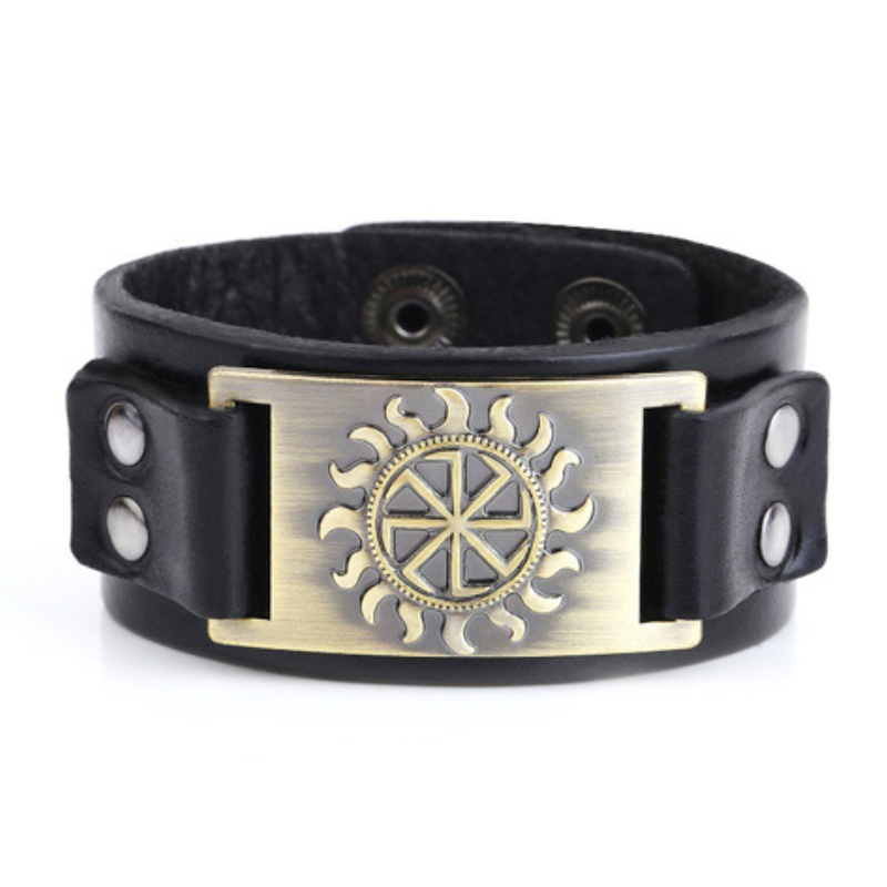 VIKING LEATHER BRACELET WITH SUN SYMBOL