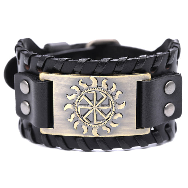 VIKING LEATHER BRACELET WITH SUN SYMBOL