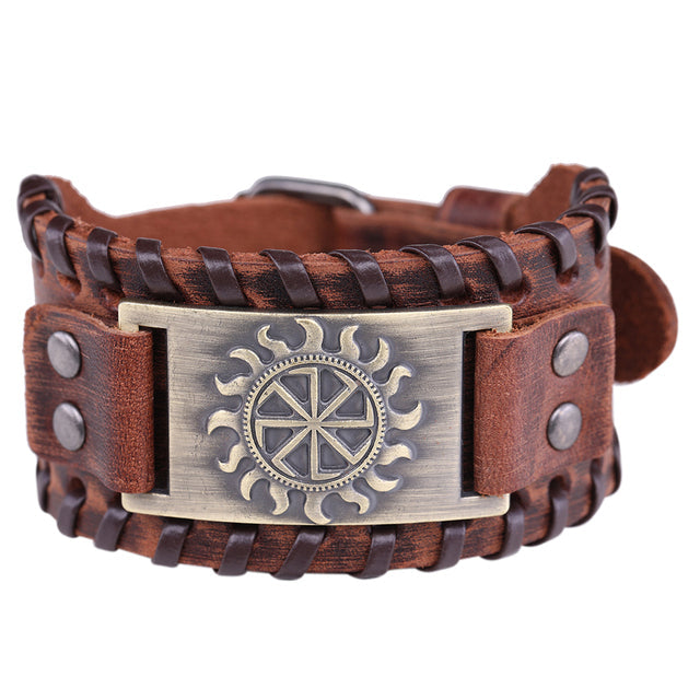 VIKING LEATHER BRACELET WITH SUN SYMBOL