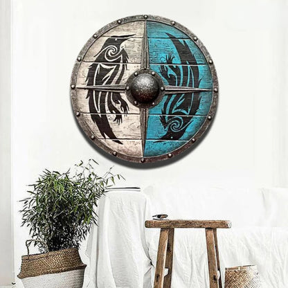 Odin's Raven Viking Battle Shield Wall Decor With Simulated Forged Iron Spikes And Battle Worn Finish