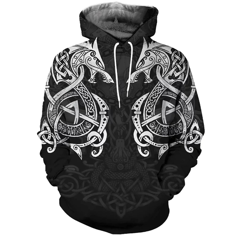 Viking Hoodie With Norse Wolf Fenrir Print