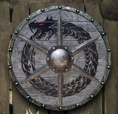 Jormungandr Viking Battle Shield - Round Medieval Wooden Wall Decor