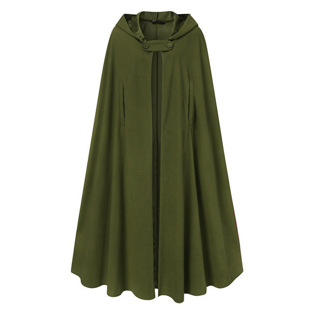 Vikings of Valhalla Medieval Long Hooded Cloak Army Green / M