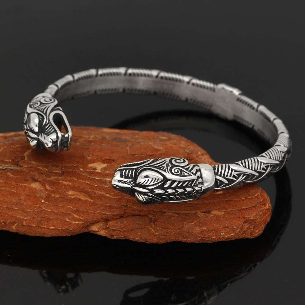 Wolf Heads Viking Arm Ring - Stainless Steel