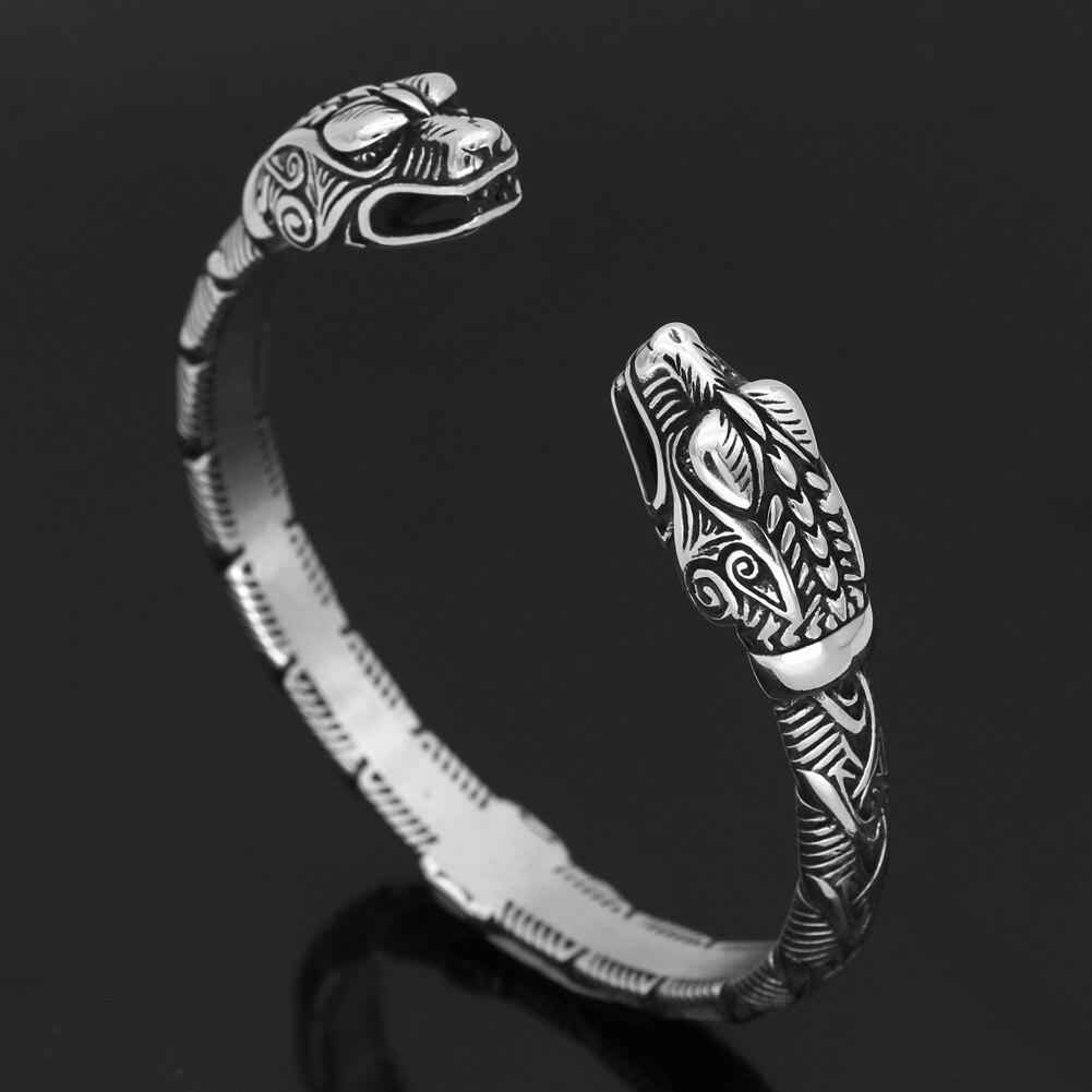 WOLF HEADS VIKING ARM RING - STAINLESS STEEL