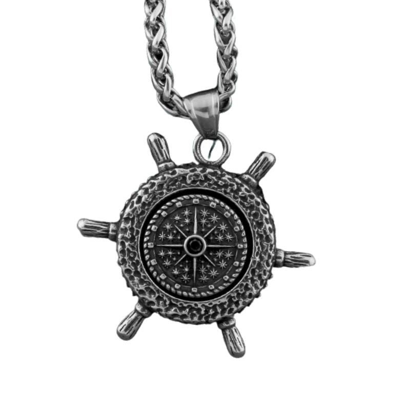 Viking Necklace With A Nordic Rudder Featuring A Compass Pendant