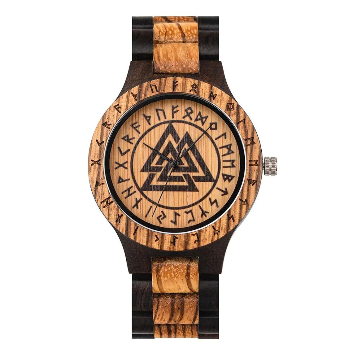 Wooden Watch With Valknut Symbol