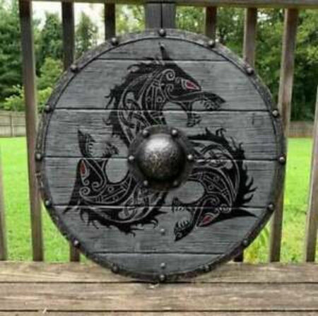 Battle-worn Fenrir Grey Wolf Viking Shield