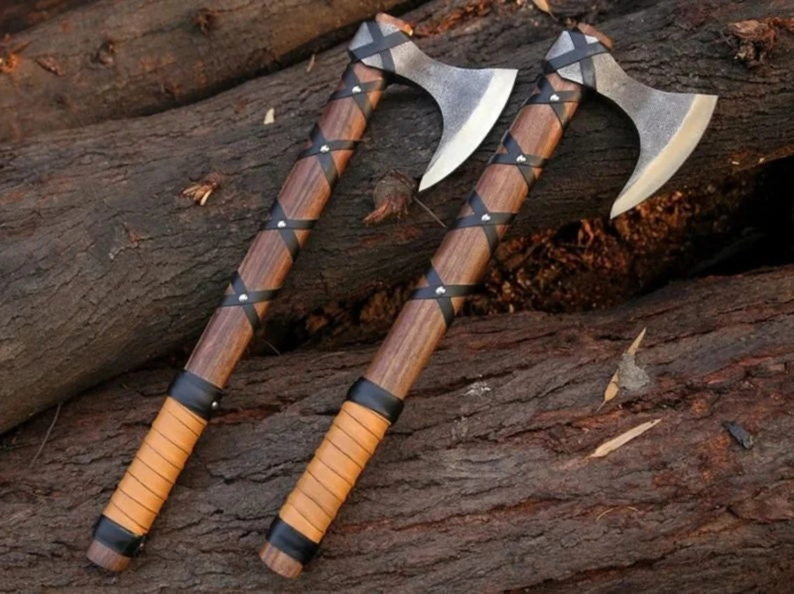Ragnar Viking Battle Axe With Leather Wrapped Rosewood Shaft