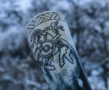 Viking Warrior - Carved Drinking Horn