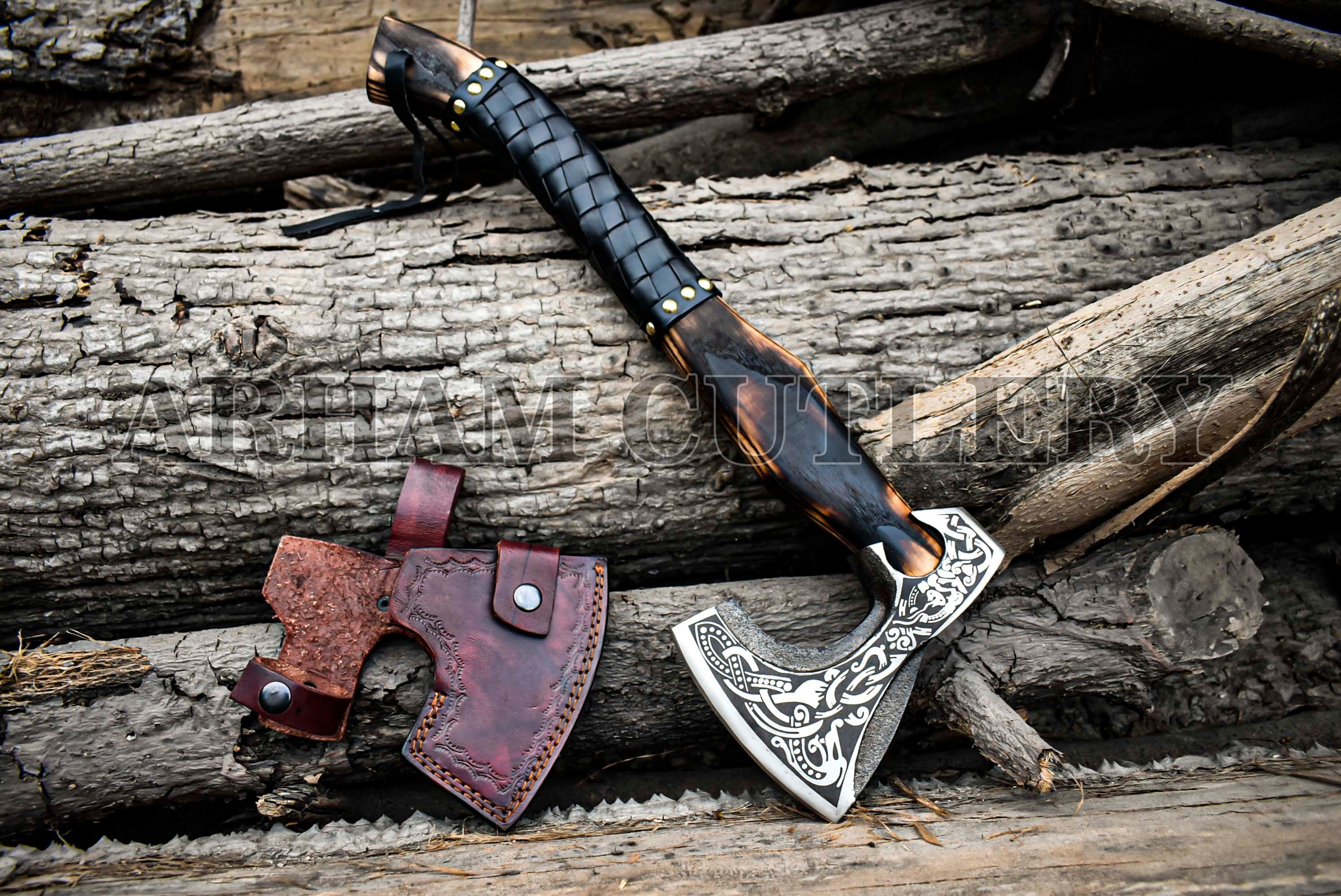 Triple Horns of Odin, Viking sold axe with rune handle