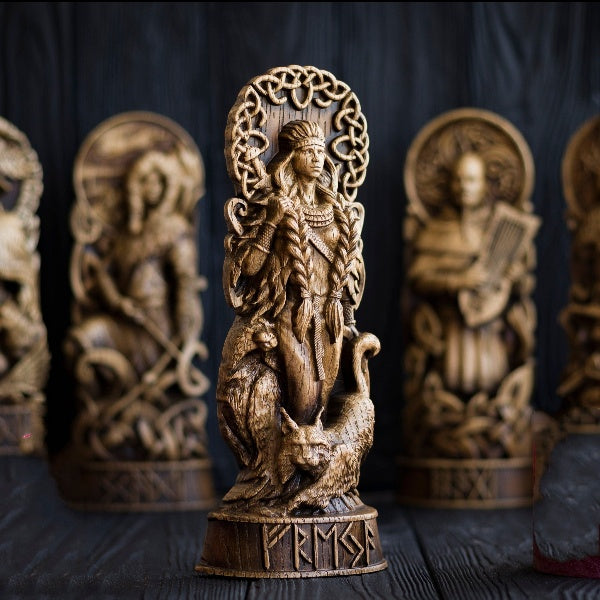 Freyja Norse Goddess,  Wood Carving Sculpture