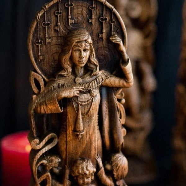Frigg Queen of Asgard, Norse Goddess Hand Carved Wooden Statue