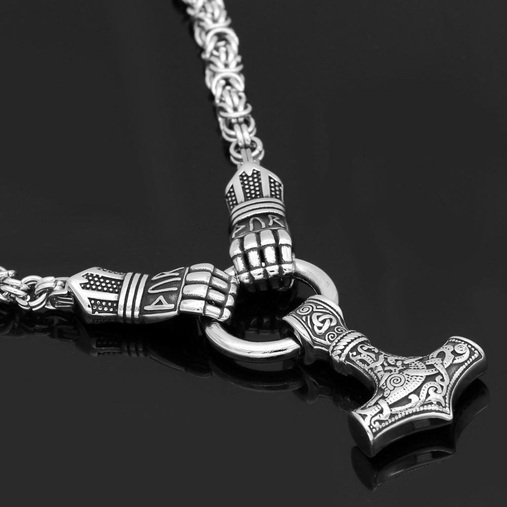 Braided King Chain With Berserker Holding Thor's Mjolnir Pendant