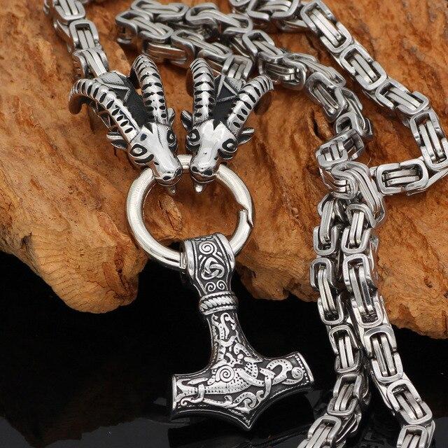 King Chain With Thor's Goats & Mjolnir Pendant