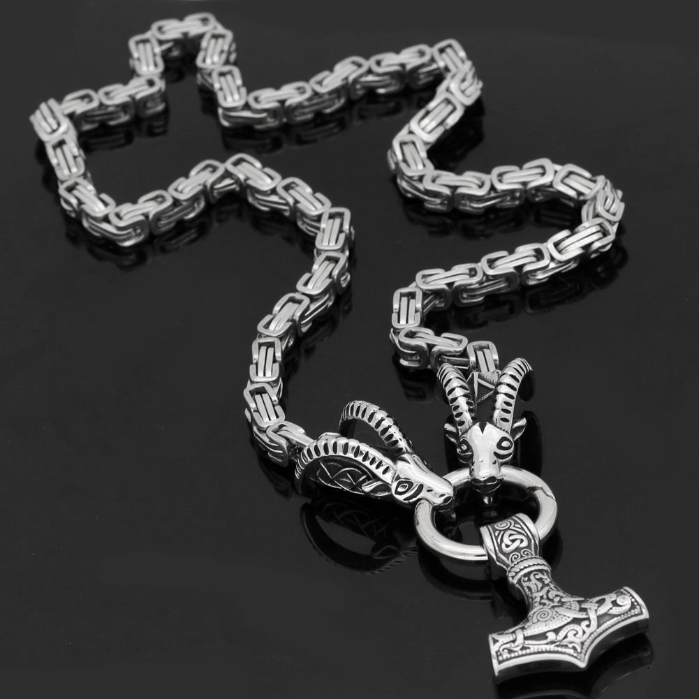 King Chain With Thor's Goats & Mjolnir Pendant