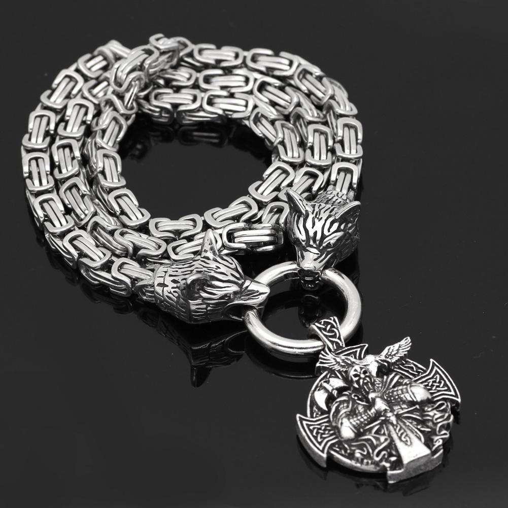 King Chain With Wolf Heads Holding Berserker Pendant