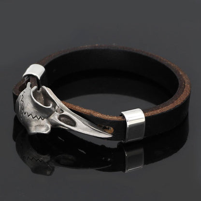 Raven Skull Leather Viking Bracelet